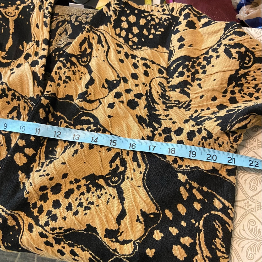 Chico's Sz 2 Cheetah Animal Print Jacquard Cardigan Duster Sweater Leopard Large - Picture 3 of 14